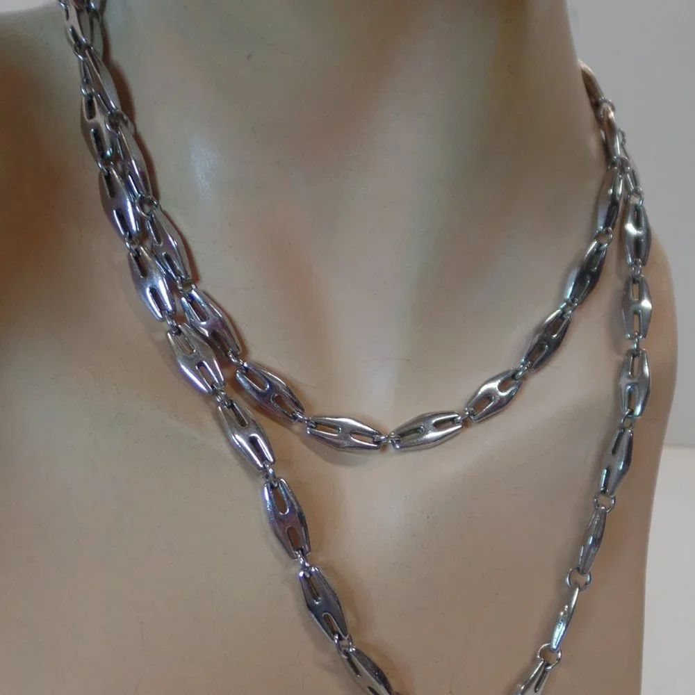 Silvertone Large Link 34" Necklace Double Wrap - Picture 4 of 12